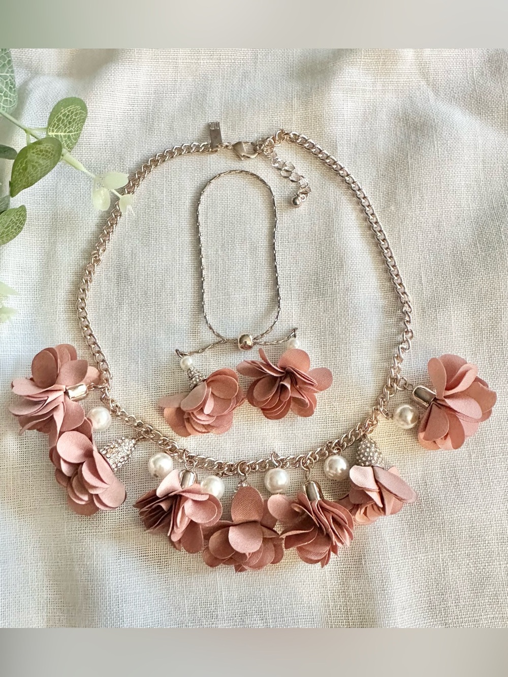 INC International Concepts rose gold-tone floral necklace and bracelet set